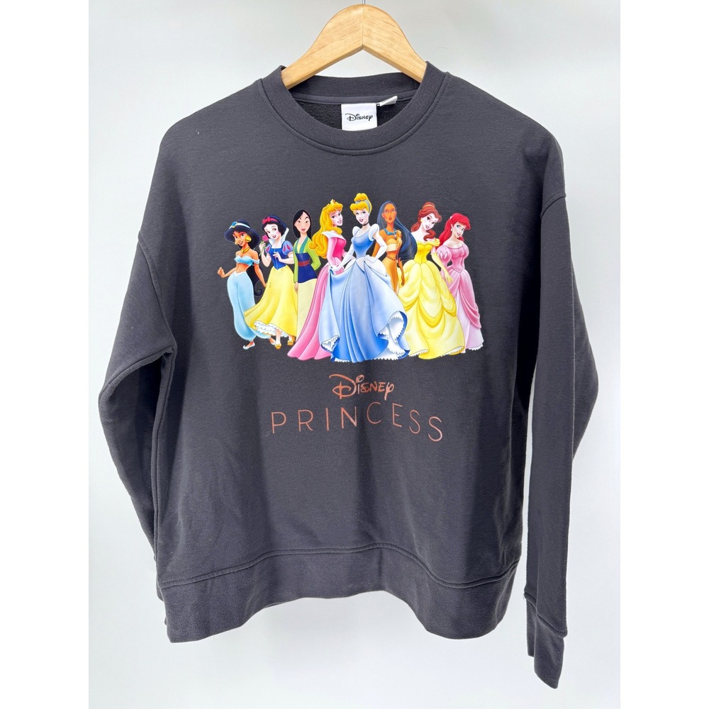 Disney Princess Sweatshirt Womens S Gray Cinderella Belle Ariel Graphic Crewneck - Picture 1 of 7